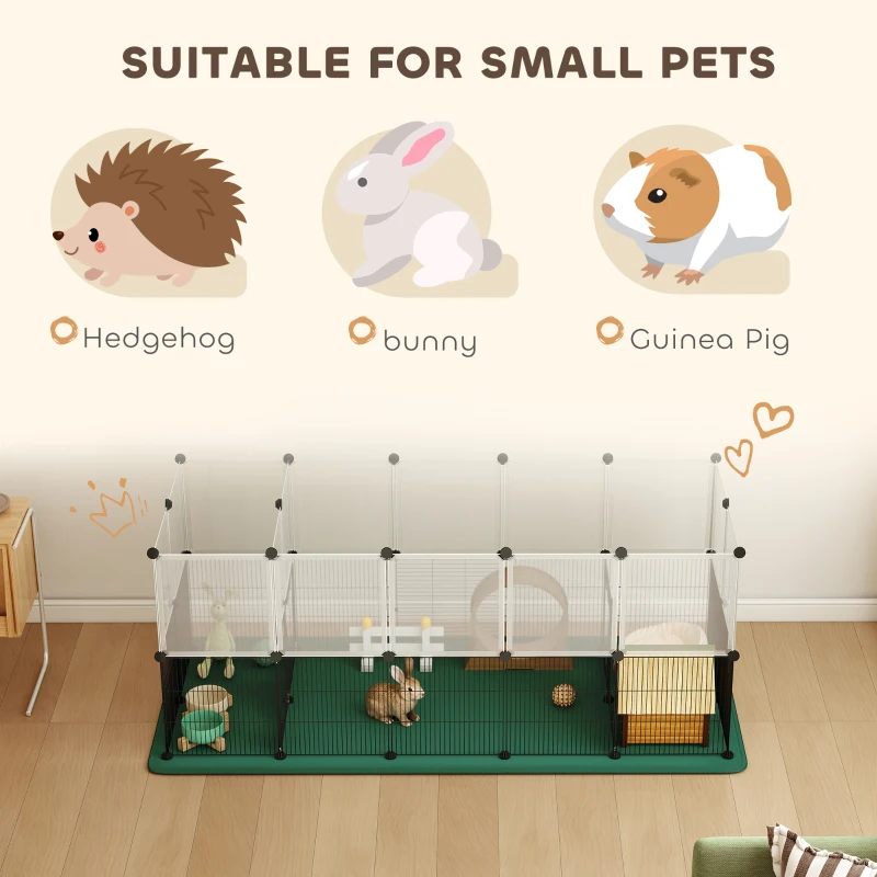PawHut Pet Playpen with Waterproof Mat, DIY Small Animal Enclosure 34 Panels, Indoor/Outdoor Metal Pet Fence for Guinea Pigs