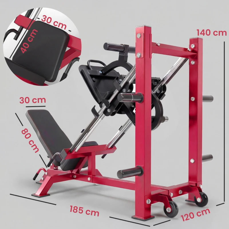 SPORTNOW Professionelle Beinpresse Trainingsgerät Beine und Hack Squat 455 kg Einstellbar 185x120x140 cm Rot