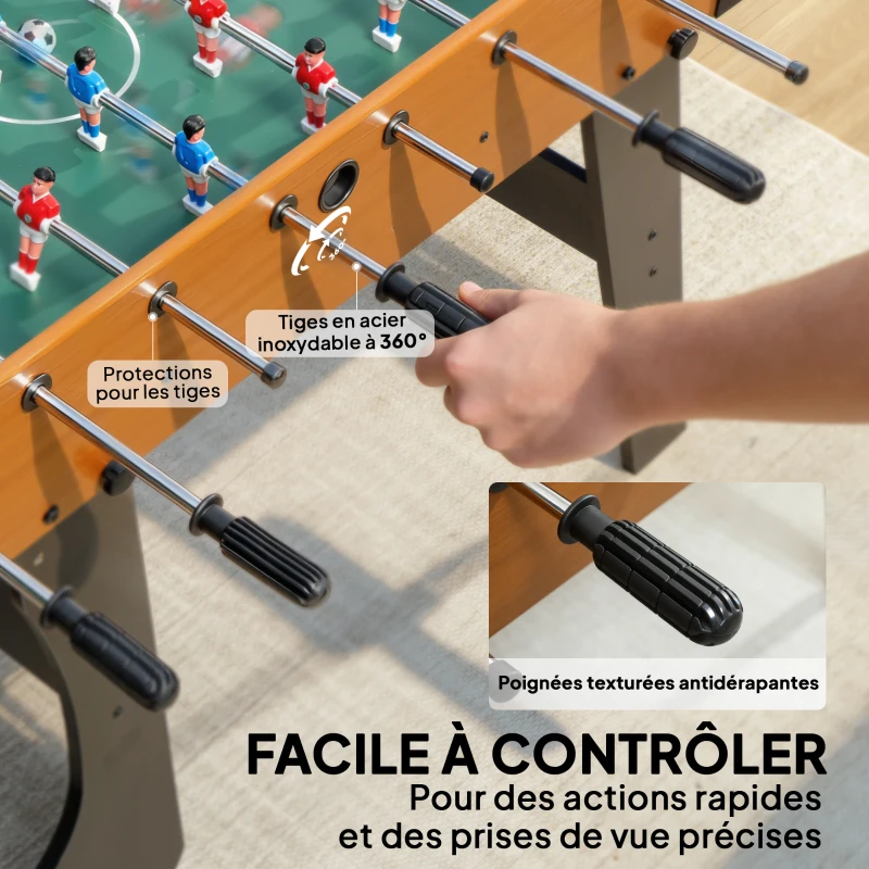 SPORTNOW Baby-foot pliable en bois table de babyfoot pliable sur pied avec 2 balles 22 joueurs, 118 x 107,5 x 78 cm, marron