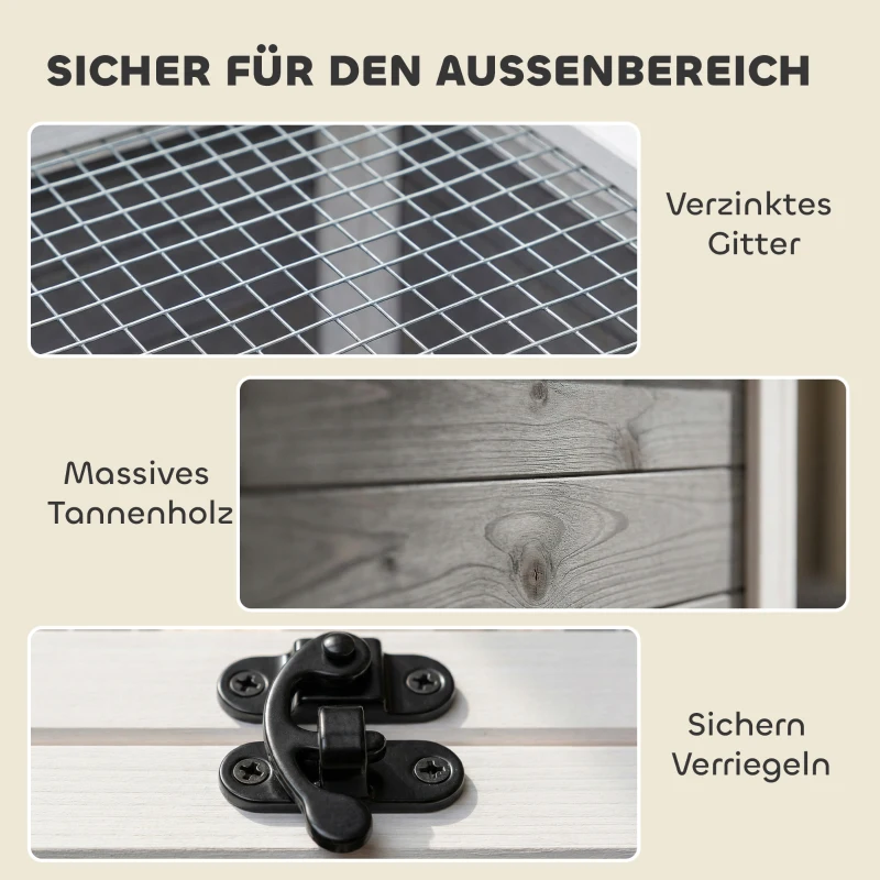 PawHut Schildkrötenhaus aus Holz mit Freilauf Haupthaus Sichtfenster aufklappbarer Oberseite 2 Türen 113x106,5x44,5 cm Dunkelgrau