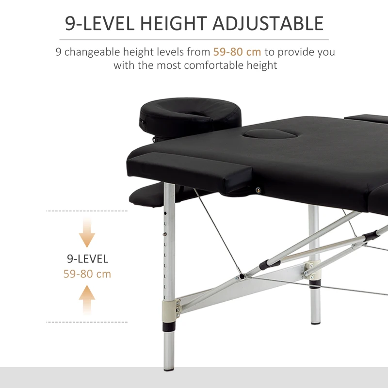 HOMCOM Foldable Massage Table, 185Lx70Wx59-80H cm, Aluminium-Black