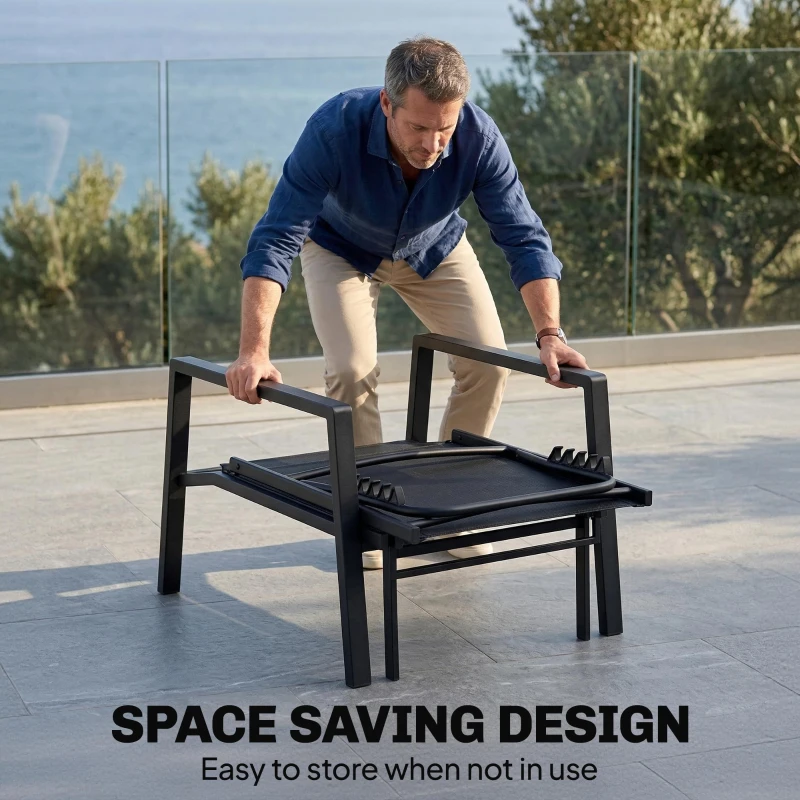 Outsunny Espreguiçadeira Dobrável Portátil para Jardim com Apoio de Pés Extensível, Encosto Ajustável 5 Posições, Respirável