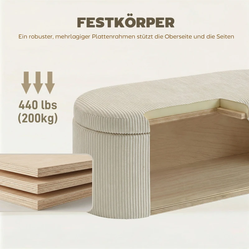HOMCOM Aufbewahrungs-Ottomane, Cord-Polsterung mit gepolsterter Sitzfläche, Sitzbank am Bettende, 105 x 51 x 49 cm, Beige