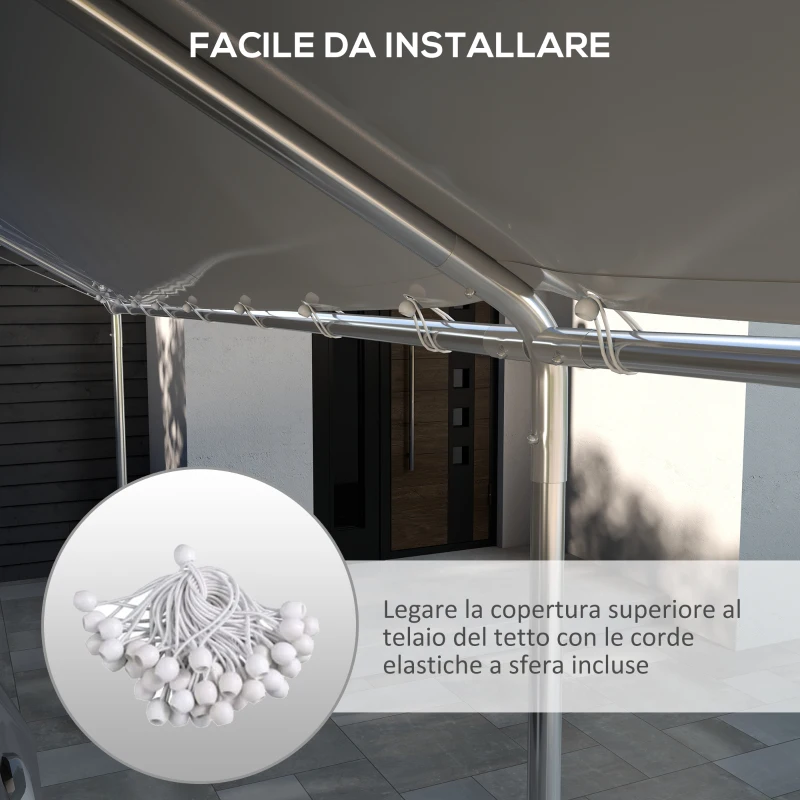 Outsunny Copertura di Ricambio 6x3 m in PE Bianco Anti-UV per Carport Auto con Corde Elastiche