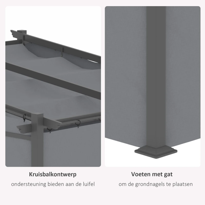 Outsunny paviljoen 3x3 met zonnekap en zijpanelen voor barbecue party, Donkergrijs