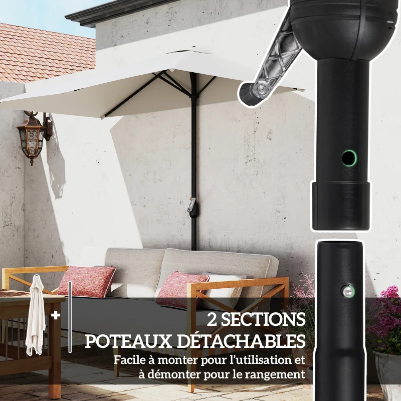 Outsunny Demi-parasol Ø 230 cm Parasol de balcon terrasse avec manivelle Protection solaire UV Polyester, crème