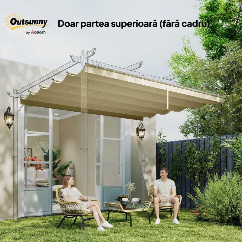 Outsunny Acoperiș de Înlocuire pentru Pergola Gazebo cu 10 Găuri de Drenaj, Husă Pergolă din Poliester Respirabil, 250x255 cm, pentru Pergola de Grădină 3x3m, Bej