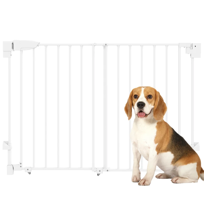 PawHut Barrière de sécurité pour chiens 74,5-111,5 cm Porte pour chiens pour escaliers avec loquet Fermeture automatique Blanc