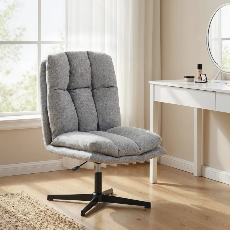 HOMCOM Sedia da Salotto Girevole in Tessuto Effetto Lino e Metallo, 63x75x92-102 cm, Grigio Chiaro