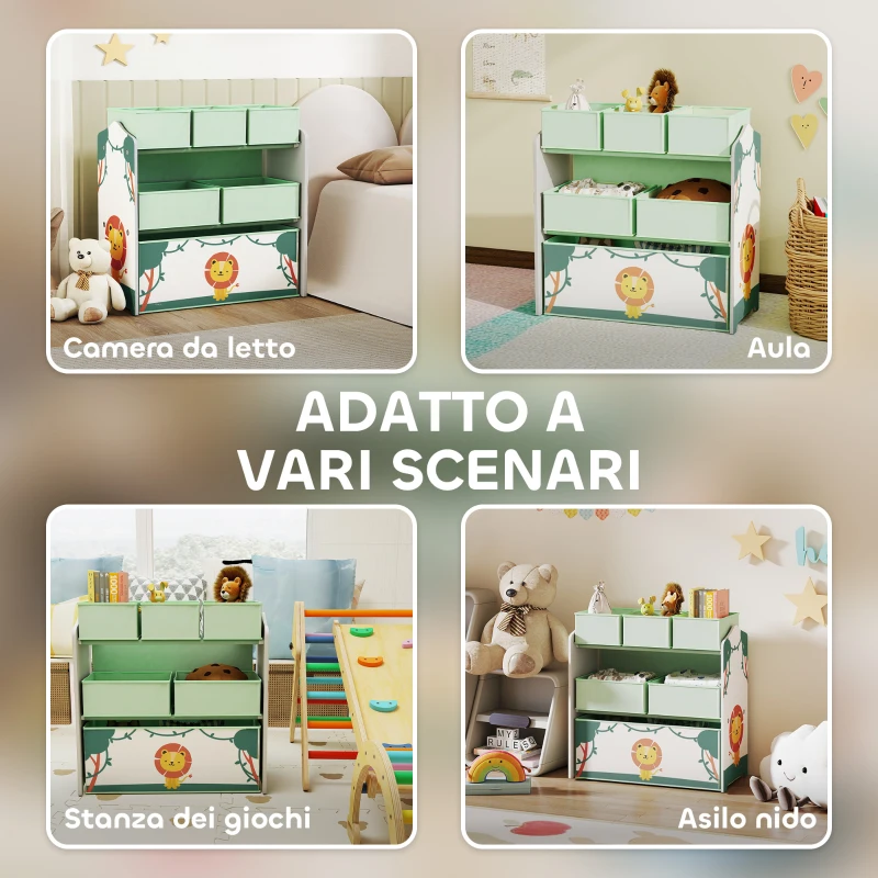 AIYAPLAY Scaffale Portagiochi Bambini Mobile Porta Giocattoli 3 Livelli, Verde
