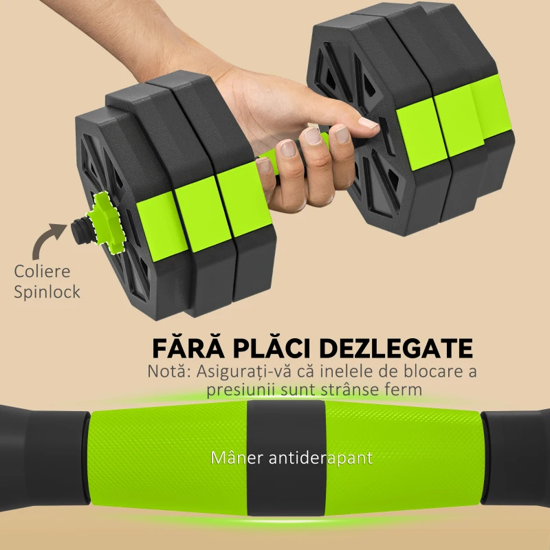Soozier Set de Ganterele Reglabile 4-în-1, Utilizabil ca Kettlebell, Bară, Ganteră, Suport pentru Flotări, Set Greutăți de 25 kg pentru Bărbați și Femei, Verde