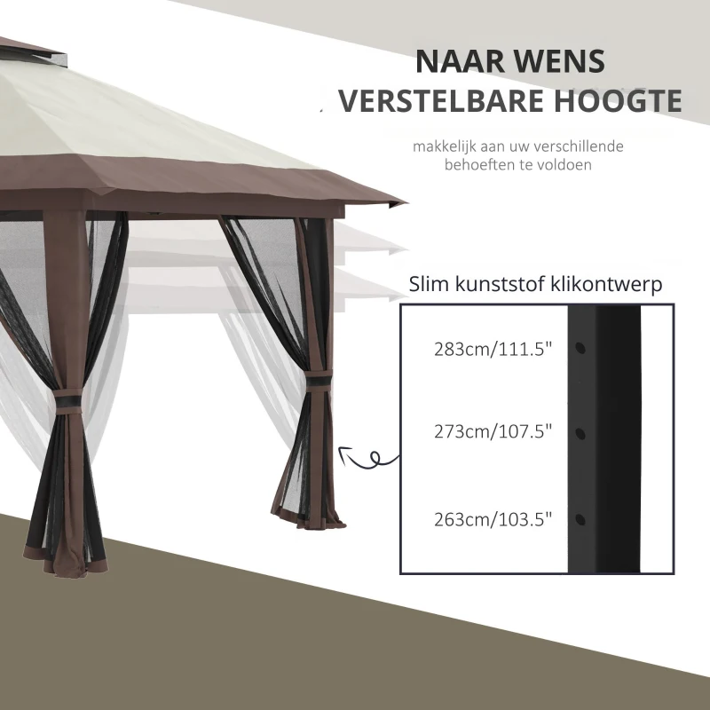 Outsunny Tuinpaviljoen 4x4x3m, Beige, Met Ventilatiedak en Verstelbare Hoogte