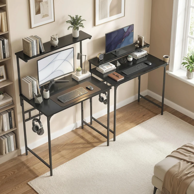 HOMCOM Computer Desk, 80cm Home Office Study Table with Hutch Shelf, Cup Holder, Headphone Hook, Black