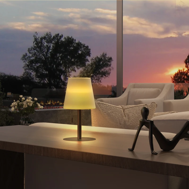 Outsunny Lampe de table à LED sans fil avec batterie rechargeable, USB, luminosité réglable, IP44, idéal pour extérieur ou intérieur