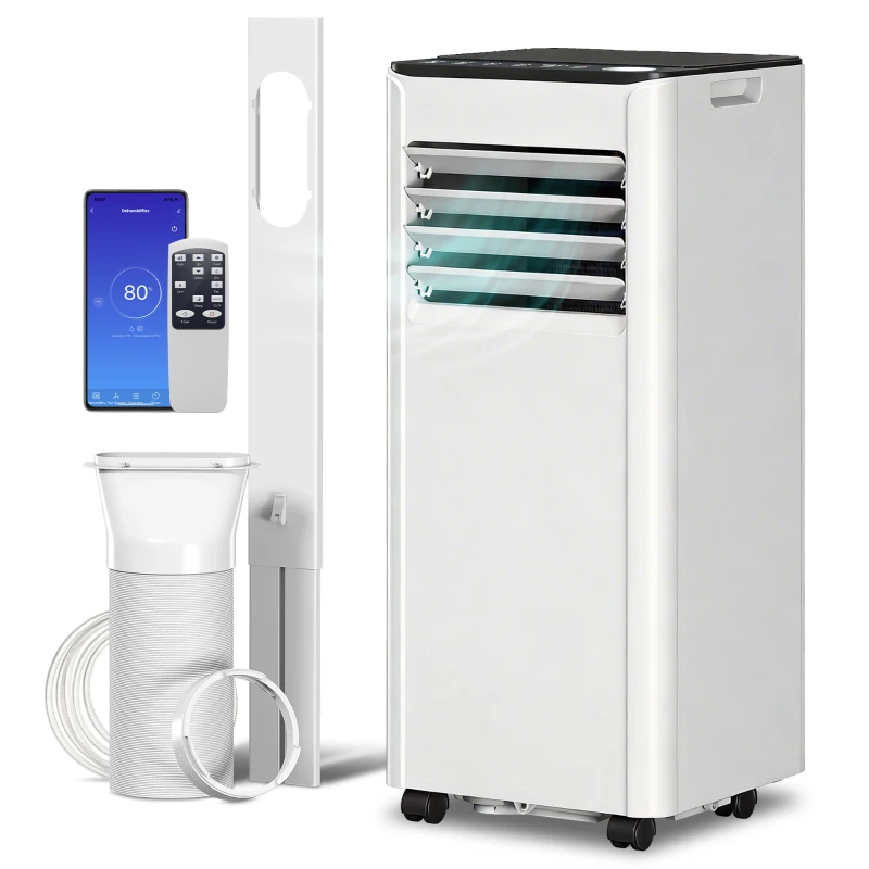 HOMCOM Aparat de aer condiționat portabil 7000 BTU: Răcire, Dezumidificator, Ventilator, Mod Noapte.