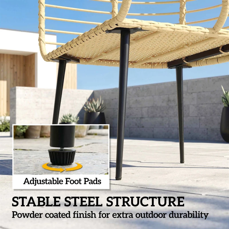 Outsunny Tuinstoel met voetenbank PE Rattan ei-vorm rieten stoel met lange & dikke kussens metalen frame Beige