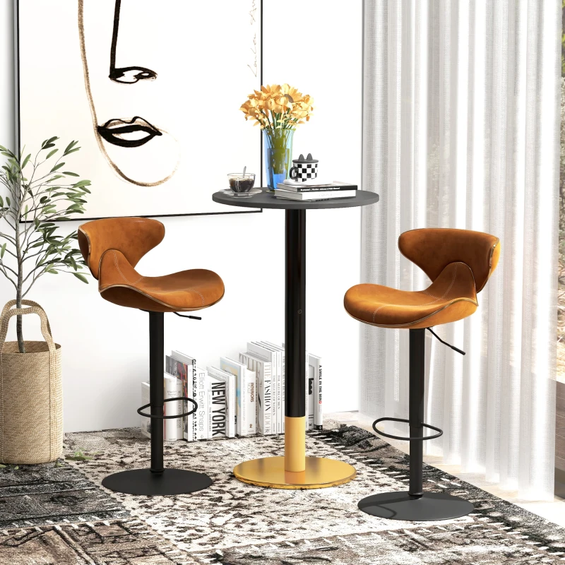 HOMCOM Masă de bar rotundă masă bistro masă de bucătărie stil contemporan cadru din oțel dim. 60L x 60l x 102H cm negru