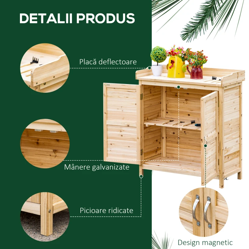 Outsunny Dulap Exterior cu 2 Rafturi din Lemn de Brad, Design Înălțat și 2 Uși, 83x40x92 cm