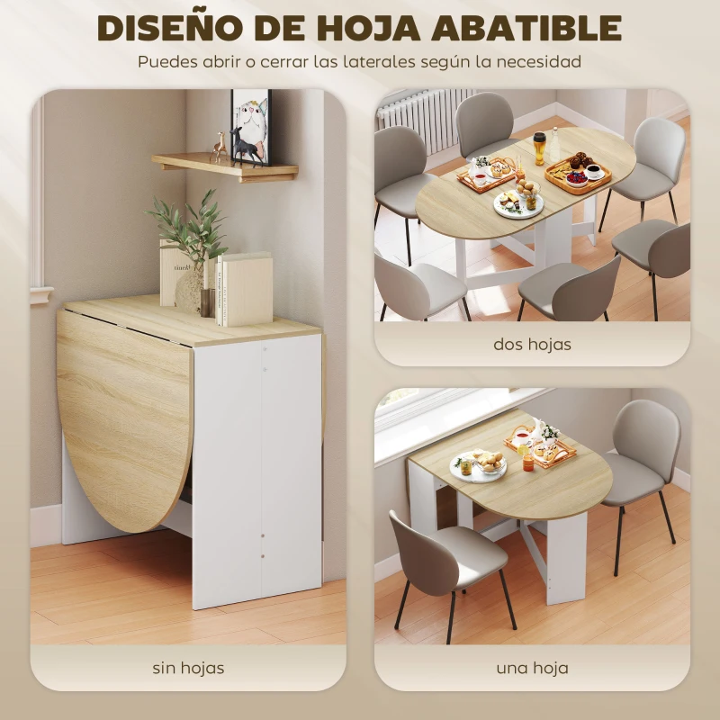 HOMCOM Mesa de Cocina Plegable con Alas Abatibles Mesa de Cocina Plegable de Forma Ovalada Estilo Moderno 163x80x75 cm Natural