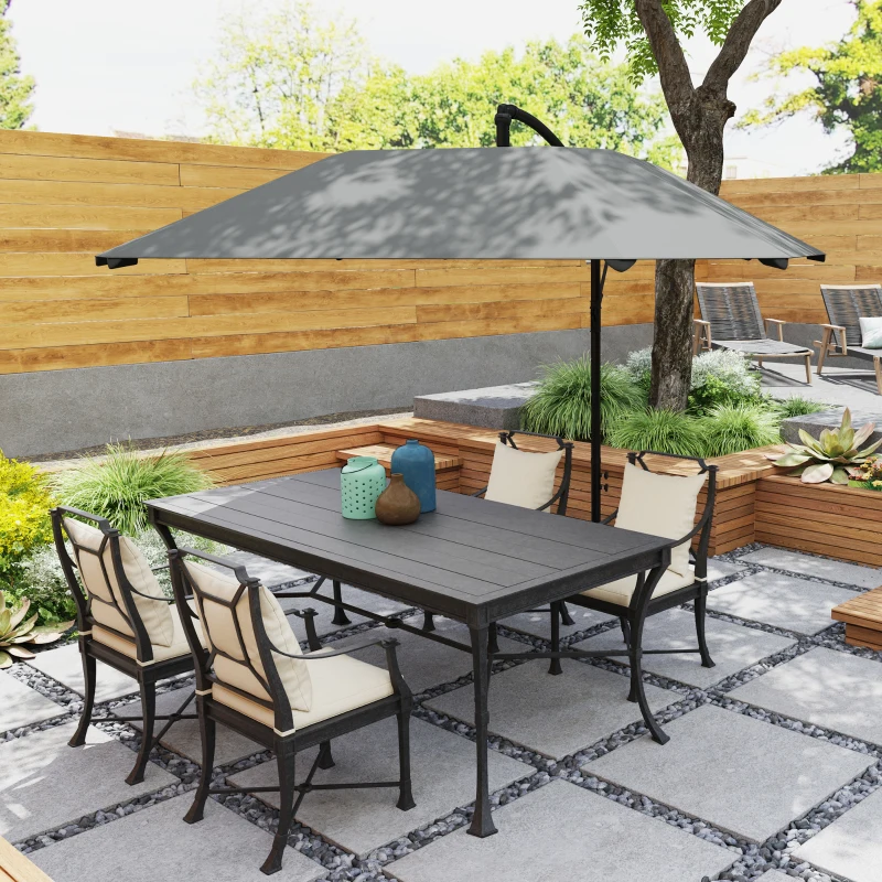 Outsunny Parasol déporté 3 m, parasol de jardin extérieur Inclinable, Base, Manivelle, toile polyester 180 g/m², Gris Foncé