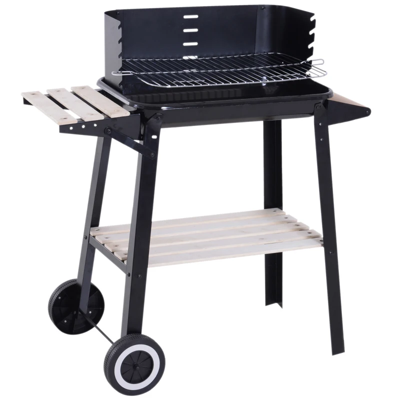 Outsunny Barbecue a Carbone con Griglia Regolabile, Ripiani e Ruote, 83x37x87cm, Nero
