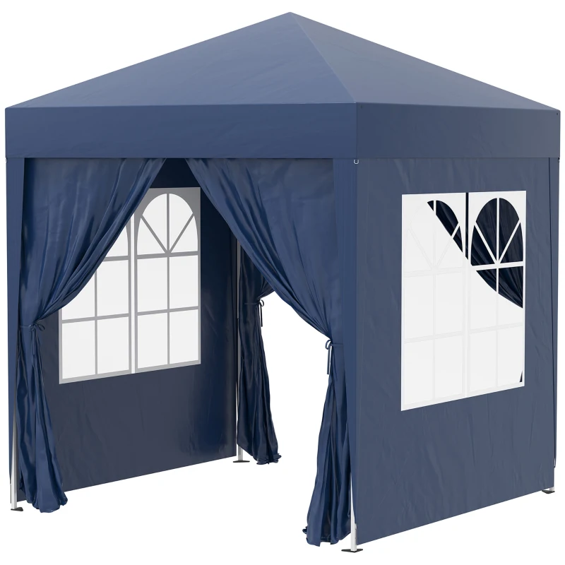 Outsunny 2 x 2 m Garden Pop Up Gazebo, Wedding Party Tent Marquee, Water Resistant Awning Canopy with Sidewalls, Windows, Carry Bag, Blue(m-10)