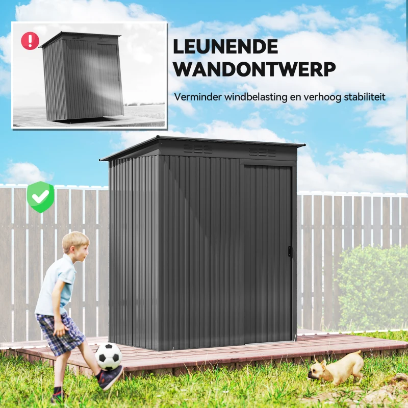 Outsunny Metalen tuinhuis 1,37 m², tuinschuur met moeiteloze montage schuindak schuifdeur ventilatie handschoenen