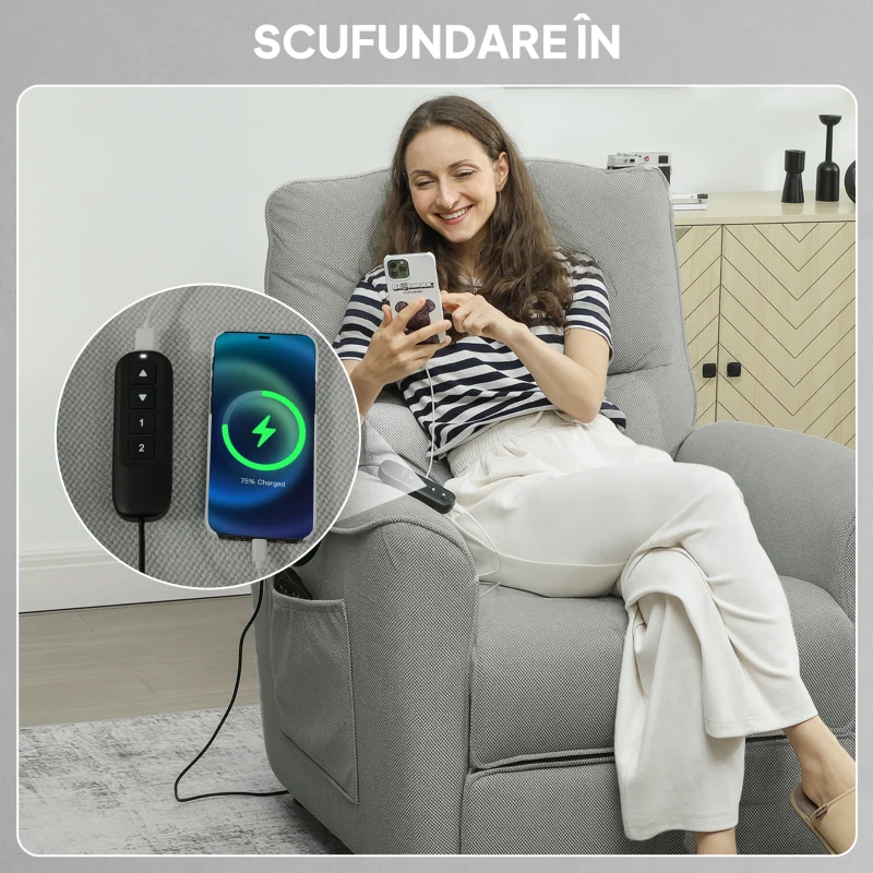 HOMCOM Fotoliu Reclinabil cu Încălzire, 8 Puncte de Masaj și 5 Moduri, din Tessuto Cinilă, Gri Închis