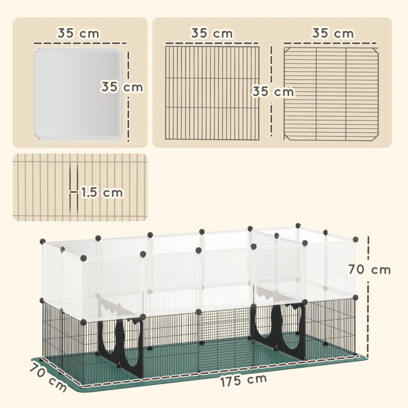 PawHut Pet Playpen with Waterproof Mat, DIY Small Animal Enclosure 34 Panels, Indoor/Outdoor Metal Pet Fence for Guinea Pigs
