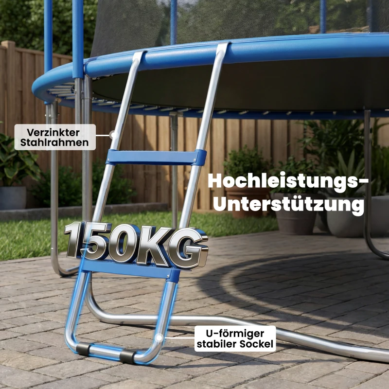 SPORTNOW Trampolinleiter 32/63 cm 2 Stufen Einstiegsleiter Trampolin-Leiter bis 150 kg mit verzinktem Stahlrahmen Blau