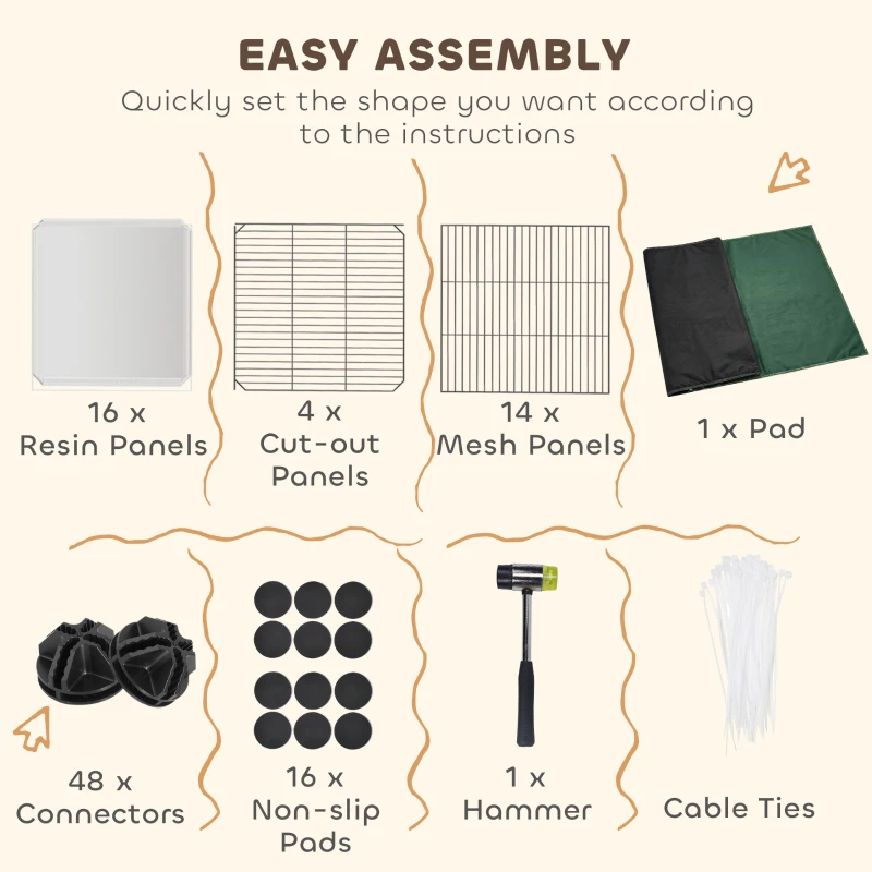 PawHut Pet Playpen with Waterproof Mat, DIY Small Animal Enclosure 34 Panels, Indoor/Outdoor Metal Pet Fence for Guinea Pigs