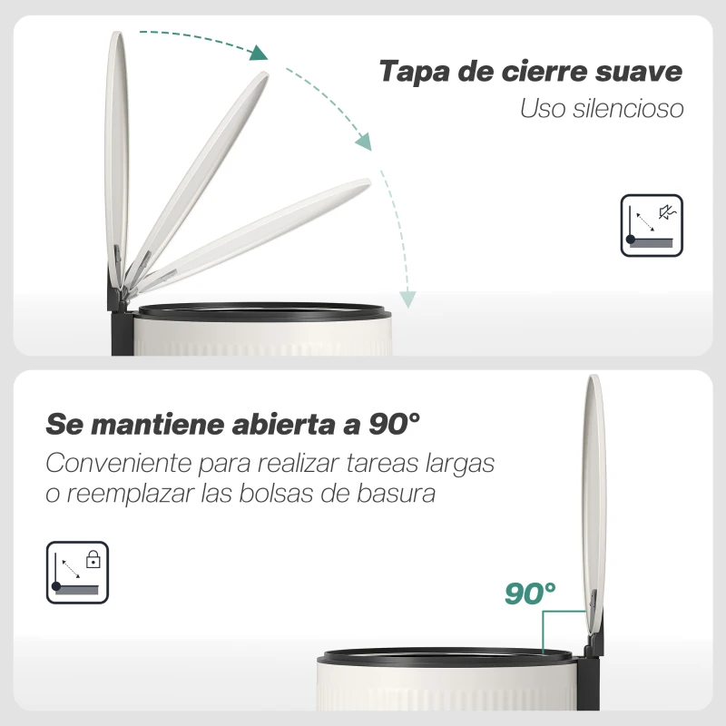 HOMCOM Cubo de Basura Cocina 30L con Pedal Tapa de Cierre Suave y Cubo Extraíble para Dormitorio Oficina Estudio Salón Crema