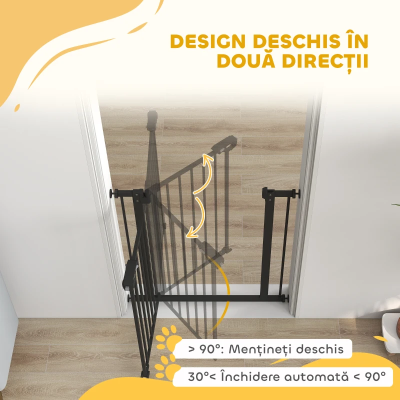 PawHut Barieră pentru Câini și Animale de Companie cu Închidere Automată pentru Scări și Intrări, 68x77 cm, Negru
