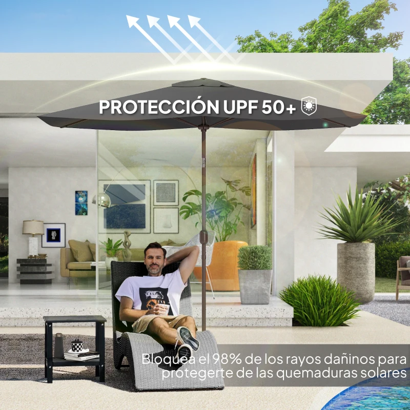 Outsunny Toldo de Recambio de Sombrilla de 3x2 m Toldo de Repuesto para Sombrilla con Ventilación Superior Protección UV 50+ Gris