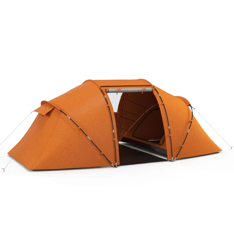 Outsunny Tente tunnel pour 4-6 personnes, tente de camping avec porte, tapis de sol, 2000mm wasserdicht Orange