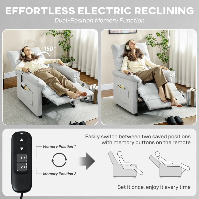 HOMCOM Fotoliu Reclinabil cu Suport pentru Picioare, Încălzire, 8 Puncte de Masaj și 5 Moduri, Material Velur, Gri