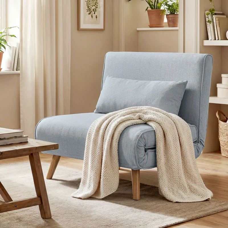 HOMCOM Poltrona chaise conversível 3 em 1, cama/poltrona 1 lugar, encosto 5 posições, tecido com almofada, cinza