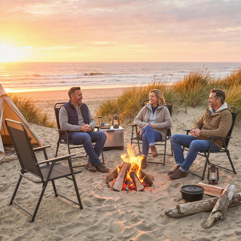 Outsunny 4er-Set klappbare Campingstühle mit hoher Rückenlehne, breitem Sitz und Armlehnen, atmungsaktives Textilene, Schwarz