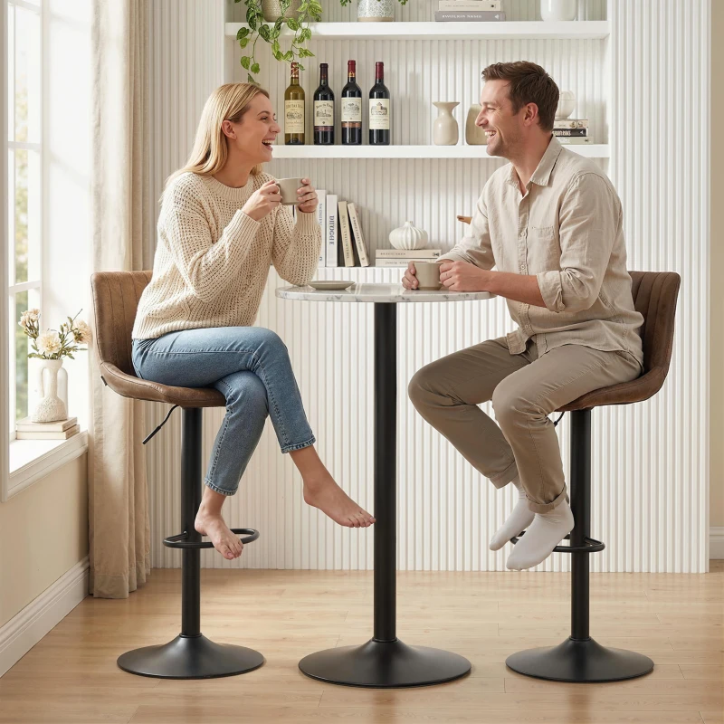HOMCOM Adjustable Bar Stools Set of 2 Counter Height Barstools Dining Chairs 360° Swivel with Footrest for Home Pub, Brown