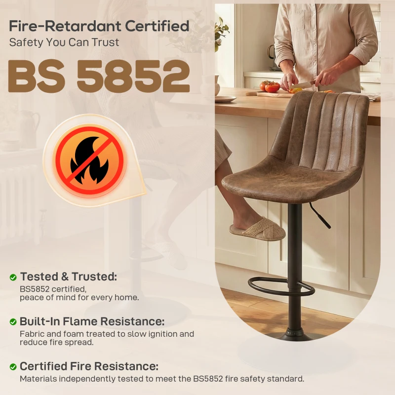 HOMCOM Adjustable Bar Stools Set of 2 Counter Height Barstools Dining Chairs 360° Swivel with Footrest for Home Pub, Brown