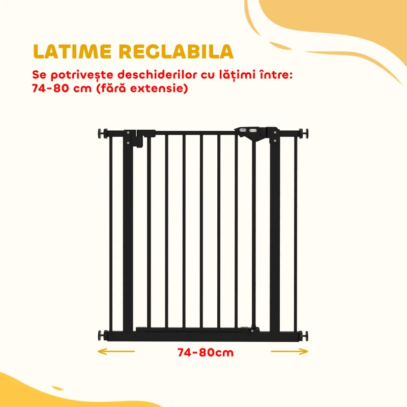 PawHut Barieră pentru Câini și Animale de Companie cu Închidere Automată pentru Scări și Intrări, 68x77 cm, Negru