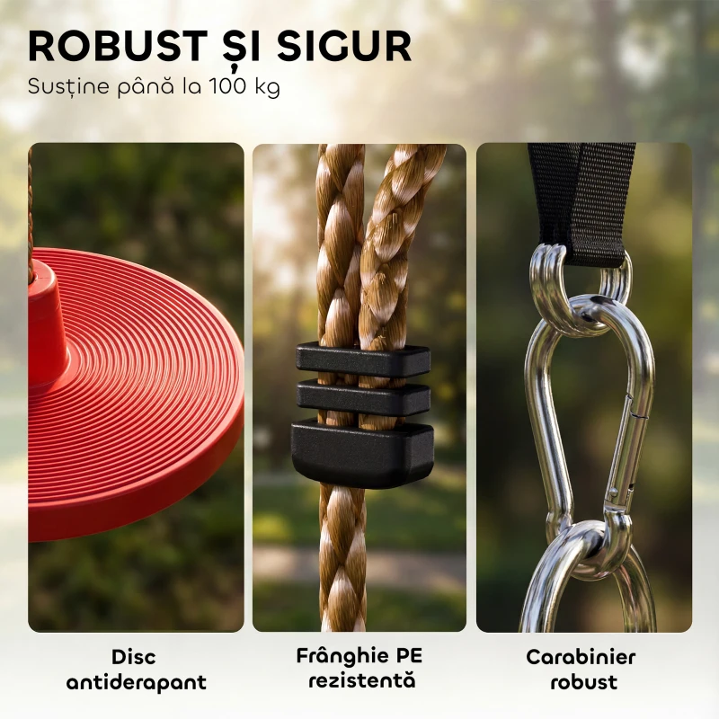 AIYAPLAY Frânghie de Cățărare pentru Copii 3-8 Ani cu Leagăn cu Disc, Suporturi și Carabină, Joc pentru Copii din HDPE și PE, Roșu