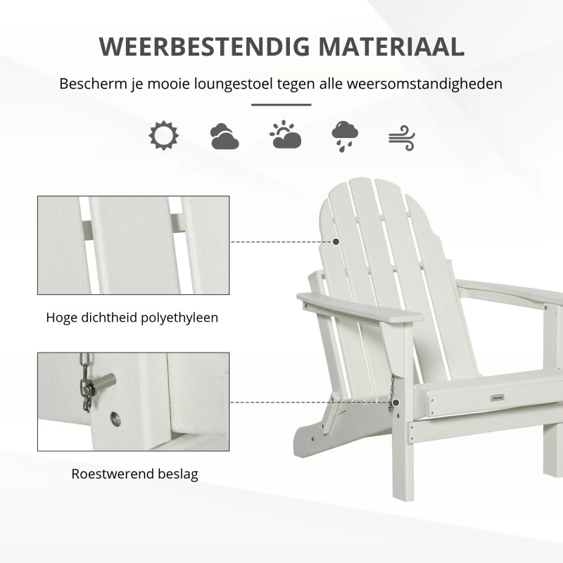 Outsunny Adirondack tuinstoel opvouwbare tuinfauteuil tuinmeubelen balkonstoel wit 75 x 85 x 93 cm