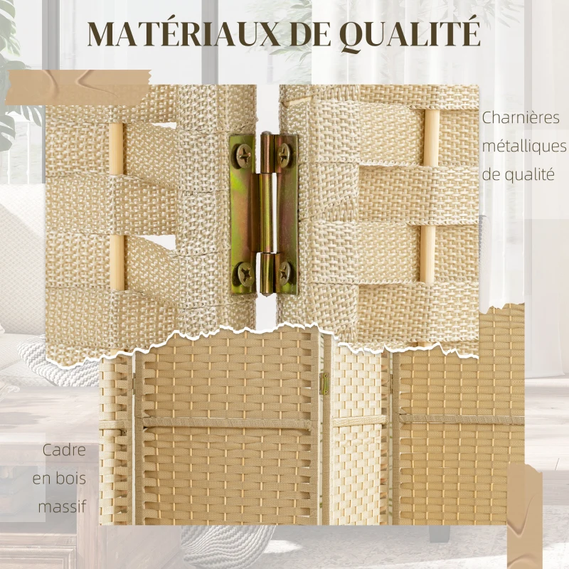 HOMCOM Paravent interieur en bois 6 panneaux 240 x 170 cm séparateur de pièce pliable pour salon, chambre à coucher, naturel