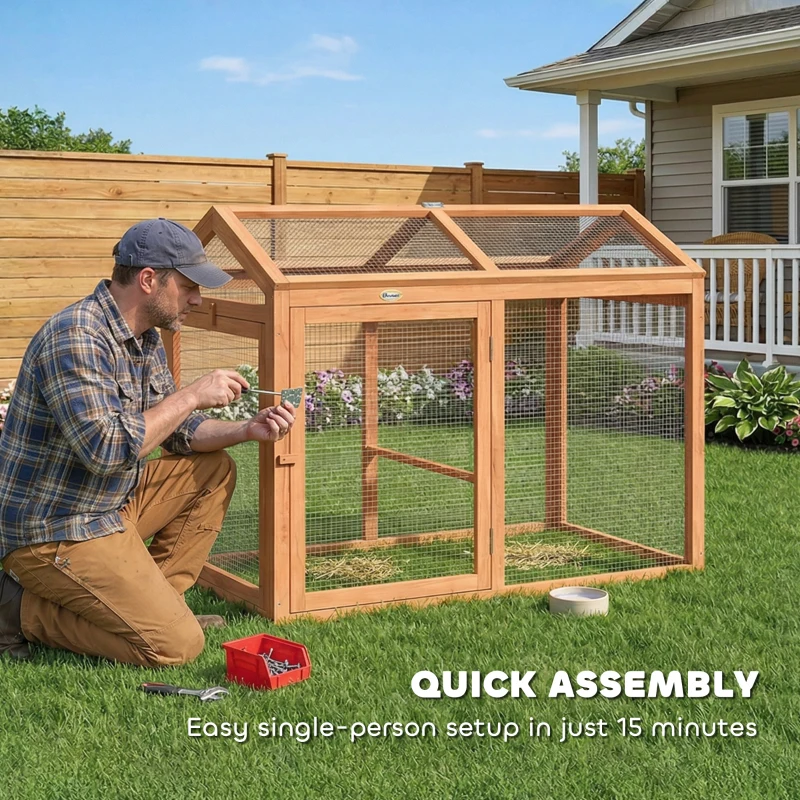 PawHut Galinheiro Recinto de passeio com poleiro e portas duplas, em madeira e metal, para 2 galinhas, 104 x 70,5 x 84 cm Laranja