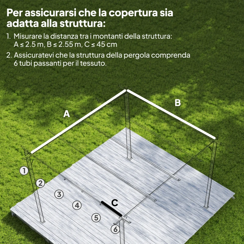 Outsunny Tetto per Gazebo Pergola con 10 Fori di Drenaggio in Poliestere, 250x255 cm, per Pergola 3x3m, Caffè