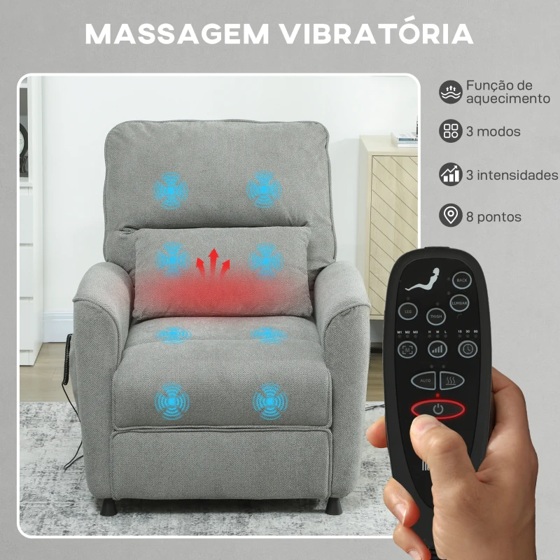 HOMCOM Poltrona Relax Reclinável Elétrica com Calor Lombar Massagem Vibratória Motor Silencioso e Função de Memória Cinzza Escuro
