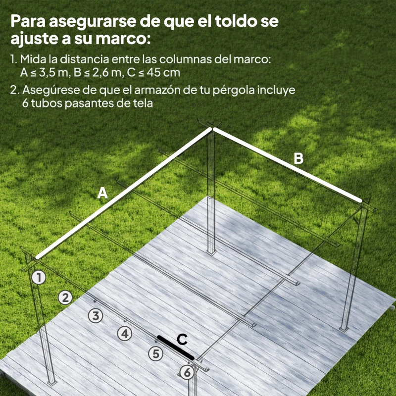 Outsunny Techo de Repuesto Retráctil 3,5x2,6 m para Marco de 4x3 m Toldo de Tela Solo para Cenador Jardín con 10 Orificios Beige