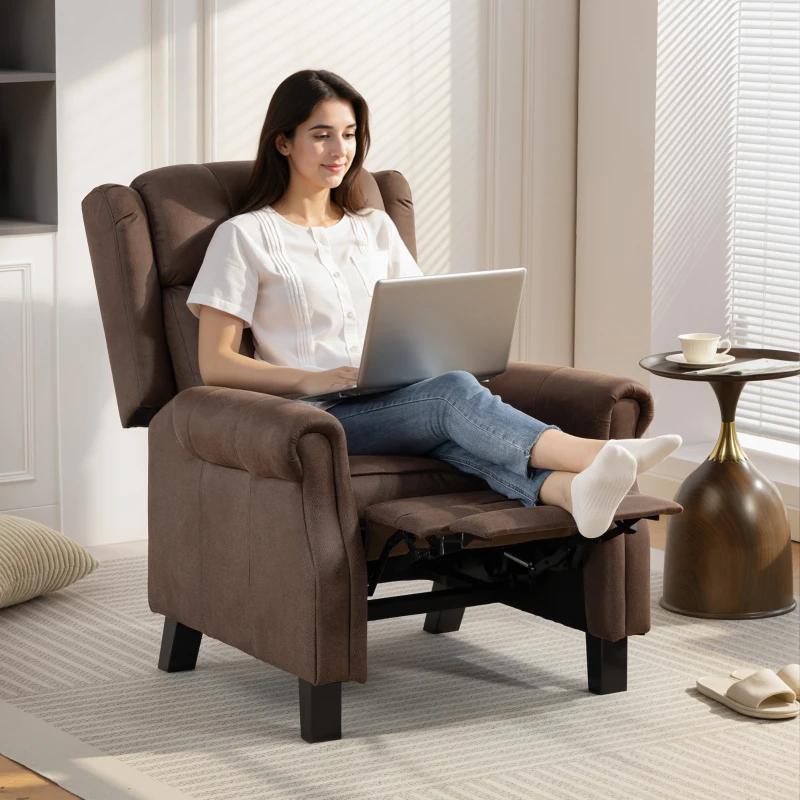 HOMCOM Sillón Relax Reclinable Manual hasta 155º Apertura Push con Reposapiés Respaldo Alto Acolchado Grueso Marrón