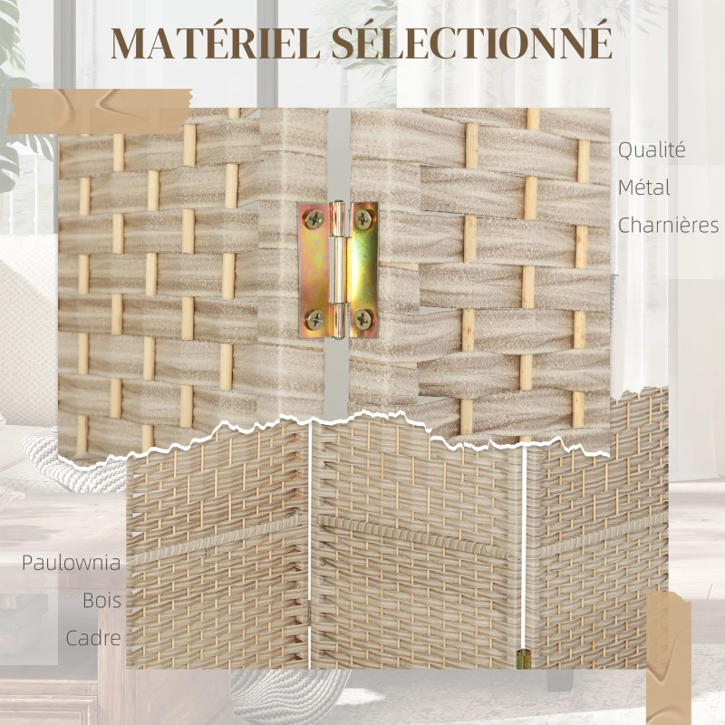 HOMCOM Paravent intérieur en bois 3 panneaux séparateur de pièce pliable pour salon chambre 135 x 180 cm chêne